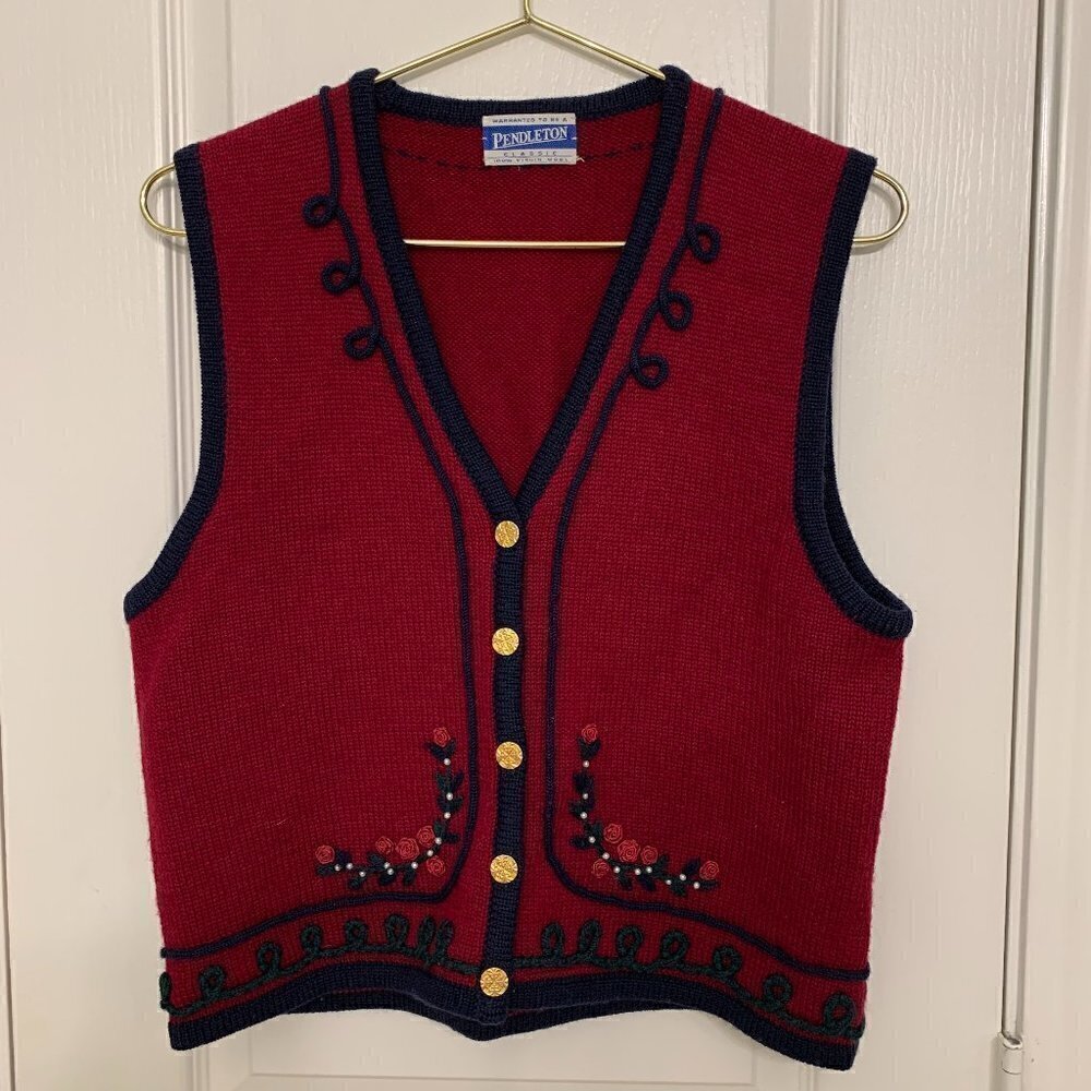 Pendleton Classic Virgen Wool Vest Embroidered Women's
